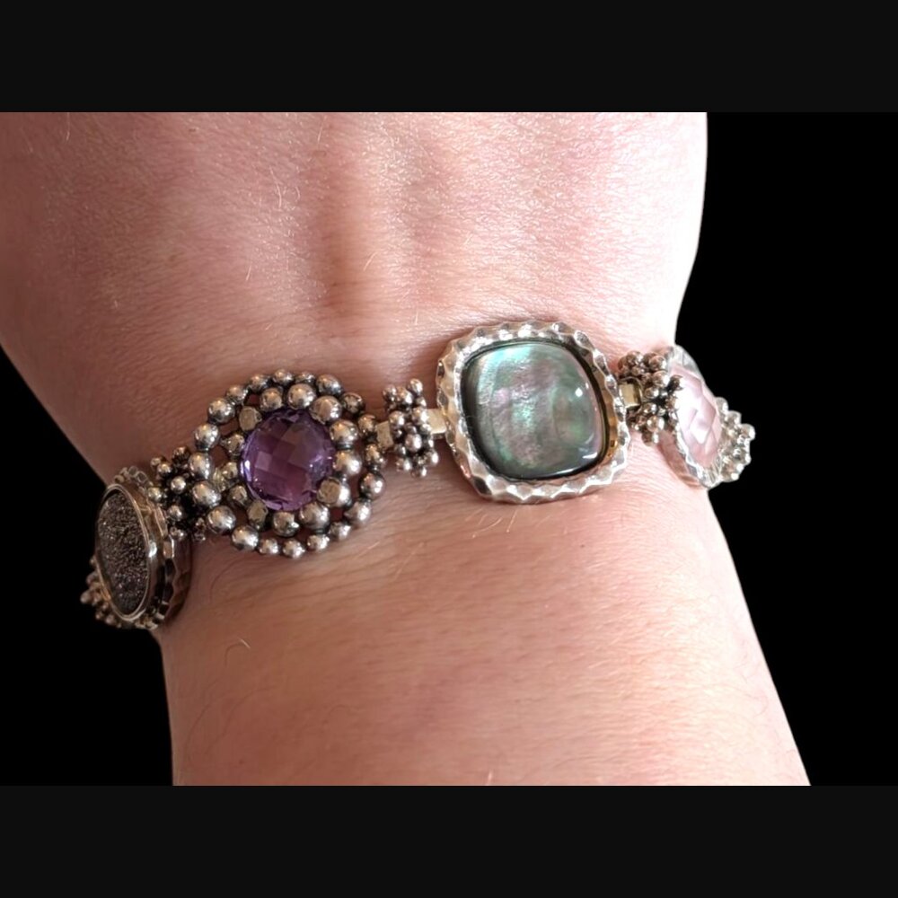 Michael Dawkins 925 Sterling 44.2g Natural Stone Size 6.75" Statement Bracelet
